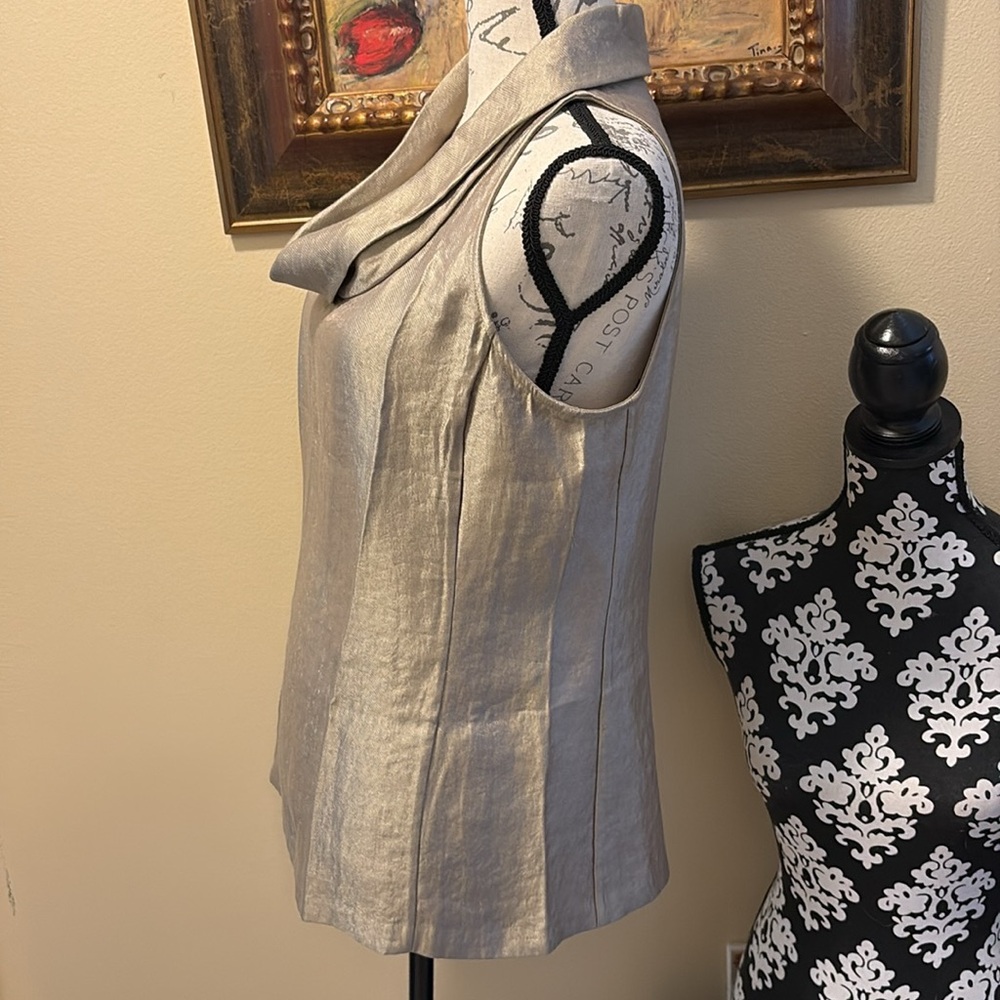 Ann Taylor Gold Shimmer Elegant Cowl Neck Sleeveless Zipper back Top - Picture 7 of 10